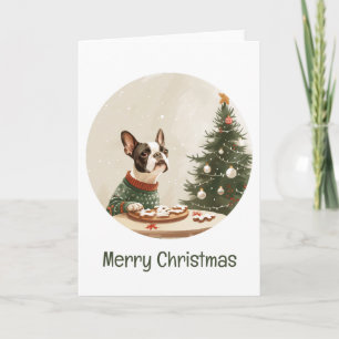 Cartão De Festividades Feliz Natal cachorro Boston Terrier