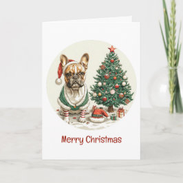 Cartão De Festividades Feliz Natal Cachorro Duende Bulldog Francês