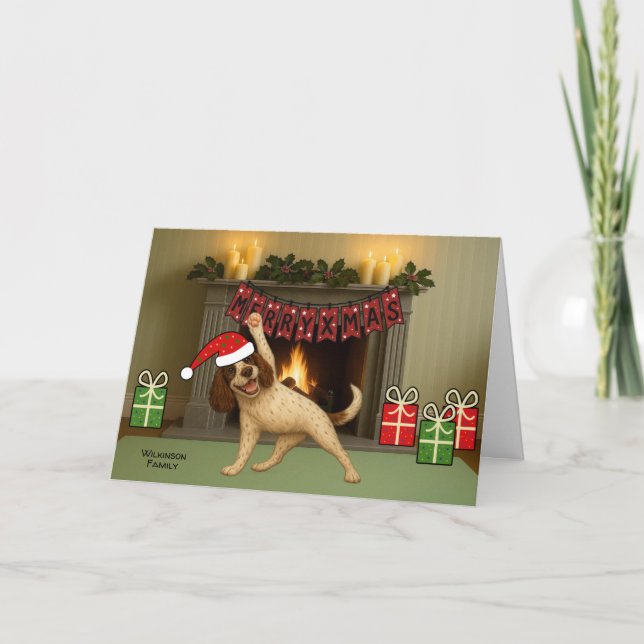 Cartão De Festividades Feliz Natal cachorro yoga  (Frente)