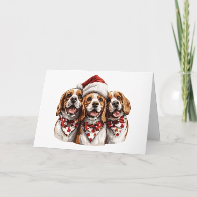 Cartão De Festividades Feliz Natal Cachorros de Beagle (Frente)