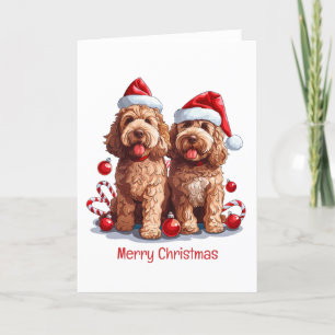 Cartão De Festividades Feliz Natal Cachorros de Goldendoodle