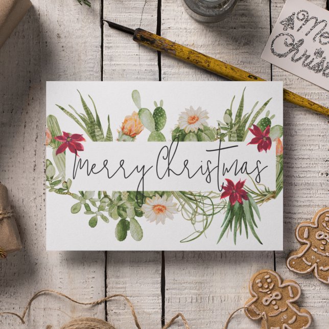 Cartão De Festividades Feliz Natal Cactus Suculto Sudoeste (Criador carregado)