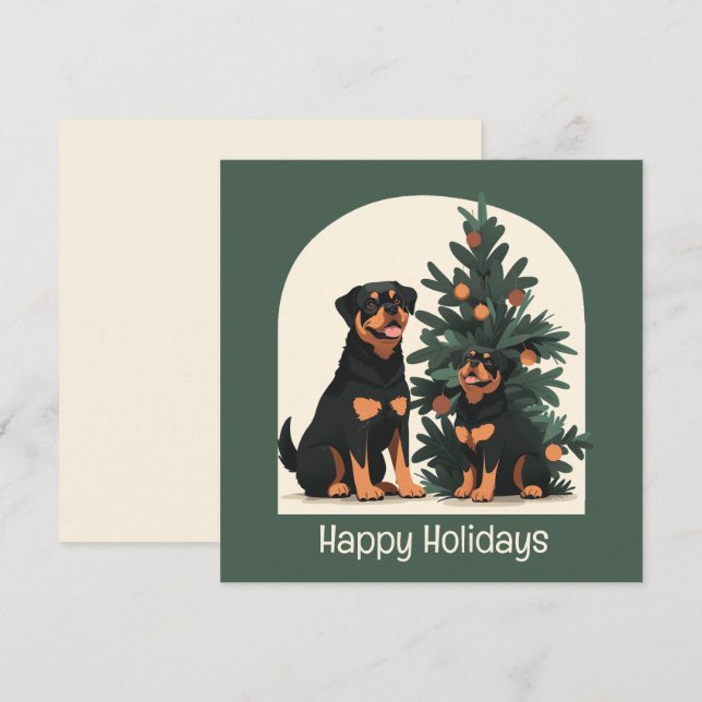 Cartão De Festividades Feliz Natal Cães Rottweiler (Frente/Verso)