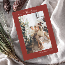 Cartão De Festividades Feliz Natal Caligrafia Foto Vermelha