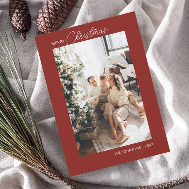 Cartão De Festividades Feliz Natal Caligrafia Foto Vermelha (Criador carregado)