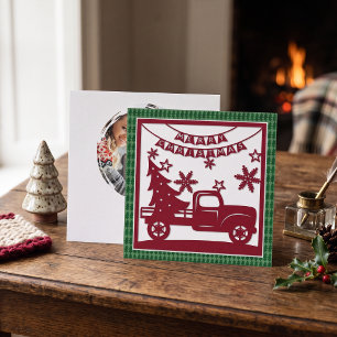 Cartão De Festividades Feliz Natal Caminhão Árvore de Natal Faux Papercut