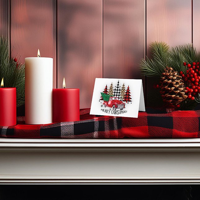 Cartão De Festividades Feliz Natal caminhão e árvores (Criador carregado)