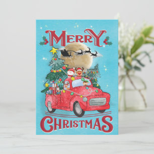 Cartão De Festividades Feliz Natal Caminhão Vermelho Antigo do Papai Noel