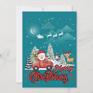 Cartão De Festividades Feliz Natal Caminhão Vermelho Antigo do Papai Noel