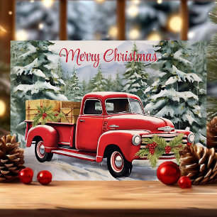 Cartão De Festividades Feliz Natal Caminhão Vermelho Rústico Vintage