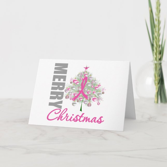 Cartão De Festividades Feliz Natal Câncer da Mama Fresco Friso Rosa (Frente)