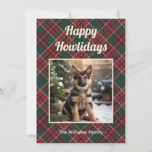 Cartão De Festividades Feliz Natal Canino Xadrez Vermelho Verde Natal