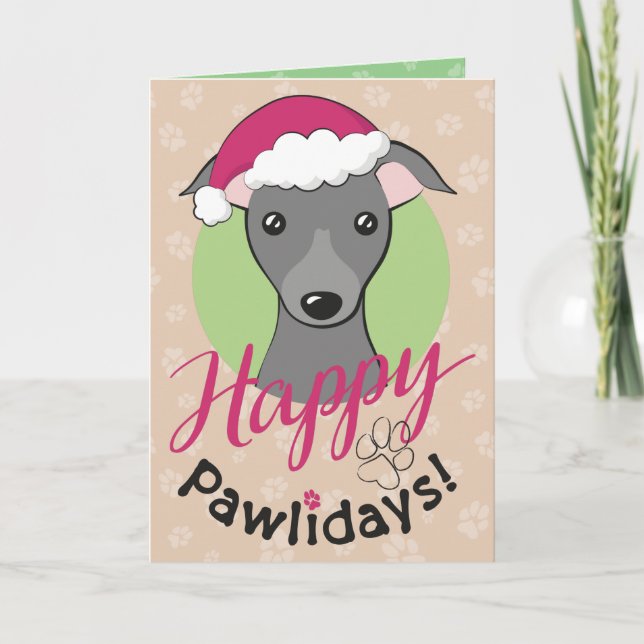 Cartão De Festividades Feliz Natal - Cão de Greyhound Italiano (Frente)