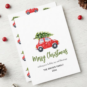 Cartão De Festividades Feliz Natal Carro com Árvore