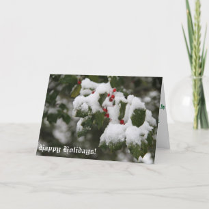 Cartão De Festividades Feliz Natal! Cartão, Azevinho com Neve Fresca