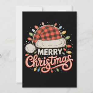 Cartão De Festividades Feliz Natal Chapéu de Papai Noel Xadrez Vermelho B