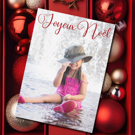 Cartão De Festividades Feliz Natal Chic Vermelho Script Foto Família Fran