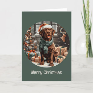 Cartão De Festividades Feliz Natal Chocolate Labrador Cão de Retriever