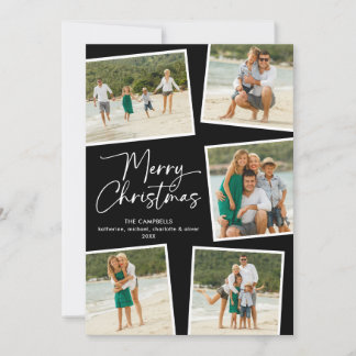 Cartão De Festividades Feliz Natal Cinco Colagem de Fotos Preto