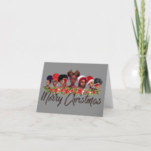 Cartão De Festividades Feliz Natal Cinza de Mulheres Africanas Americanas