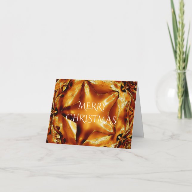 Cartão De Festividades Feliz Natal, Cobre Dourado Shiny Star (Frente)