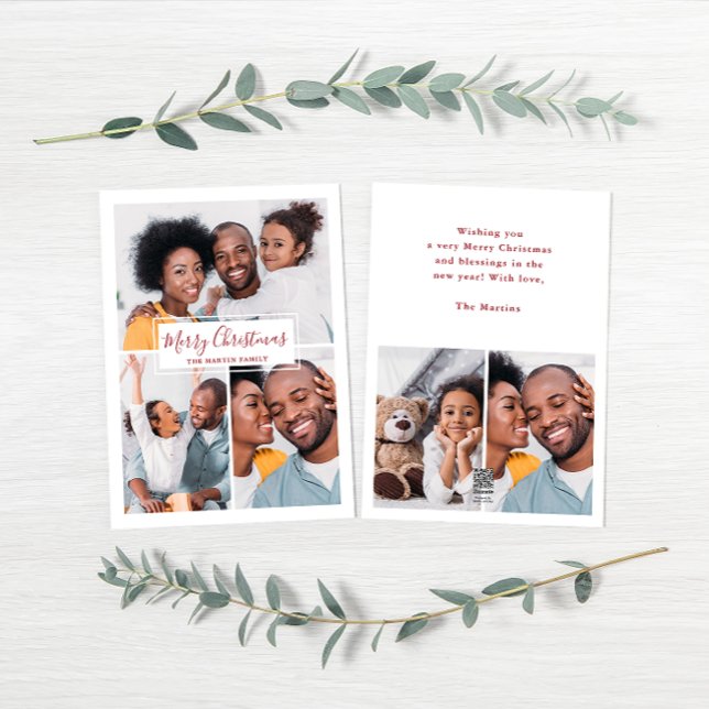 Cartão De Festividades Feliz Natal Colagem Cinco Fotos Vermelha e Branca (Criador carregado)