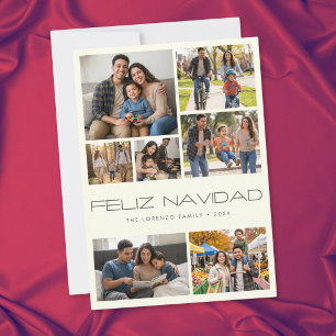 Cartão De Festividades Feliz Natal Colagem de 7 Fotos em Marfim Moderno