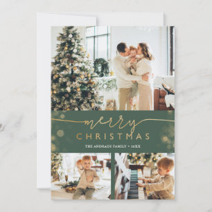 Cartão De Festividades Feliz Natal - Colagem de Fotos Clássica Dourada