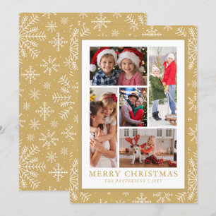 Cartão De Festividades Feliz Natal Colagem de Fotos Dourada Floco de Neve
