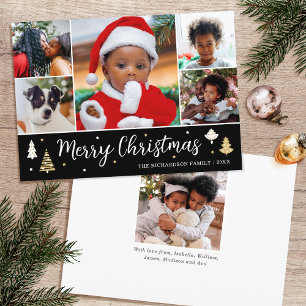 Cartão De Festividades Feliz Natal - Colagem de Fotos em Árvore Preta
