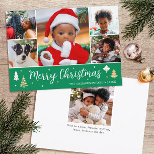 Cartão De Festividades Feliz Natal Colagem de Fotos em Árvore Verde Flat