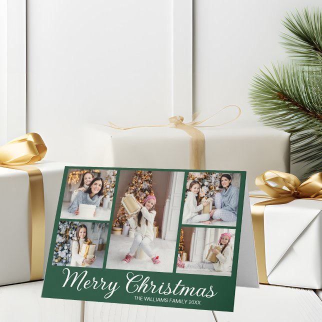Cartão De Festividades Feliz Natal Colagem de Fotos Minimalista Verde (Criador carregado)