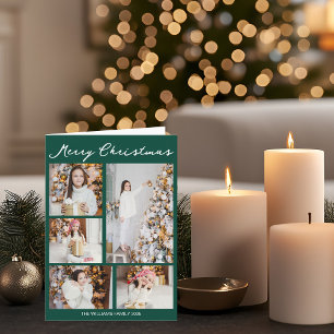 Cartão De Festividades Feliz Natal Colagem de Fotos Verde Esmeralda Dobra