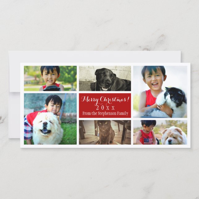 Cartão De Festividades Feliz Natal Collage Seis Fotos da Família (Frente)