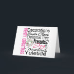 Cartão De Festividades Feliz Natal Collage Wreath Rosa<br><div class="desc">Feliz Natal Cartões de colagem, t-shirts, roupa e presentes num texto legal, cor-de-rosa, angustiado e misto, com coroa de Natal branca e cor-de-rosa, para expressar a época de Natal, incluindo as Decorações, o Pai Natal, a Árvore de Natal, os Presentes, a Alegria, o Senhor, o Yuletide e o Festivo. Você...</div>