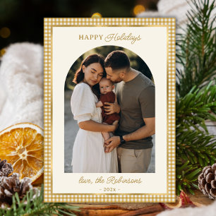 Cartão De Festividades Feliz Natal com Arch da Xadrez Dourada