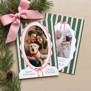 Cartão De Festividades Feliz Natal com Arco Rosa para Cachorro Foto
