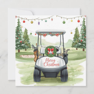 Cartão De Festividades Feliz Natal com carrinho de bagagem de golfe para 