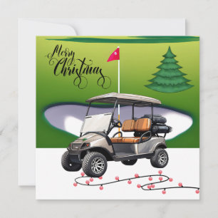 Cartão De Festividades Feliz Natal com carrinho de golfe para golfista H