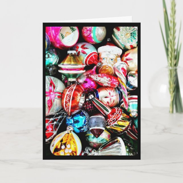 Cartão De Festividades Feliz Natal Com Ornamentos Antigos (Frente)