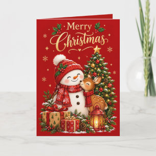 Cartão De Festividades Feliz Natal com Papai Noel e Rena Saudação