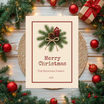Feliz Natal com Pinhas Rústicas e Sempre-Verdes