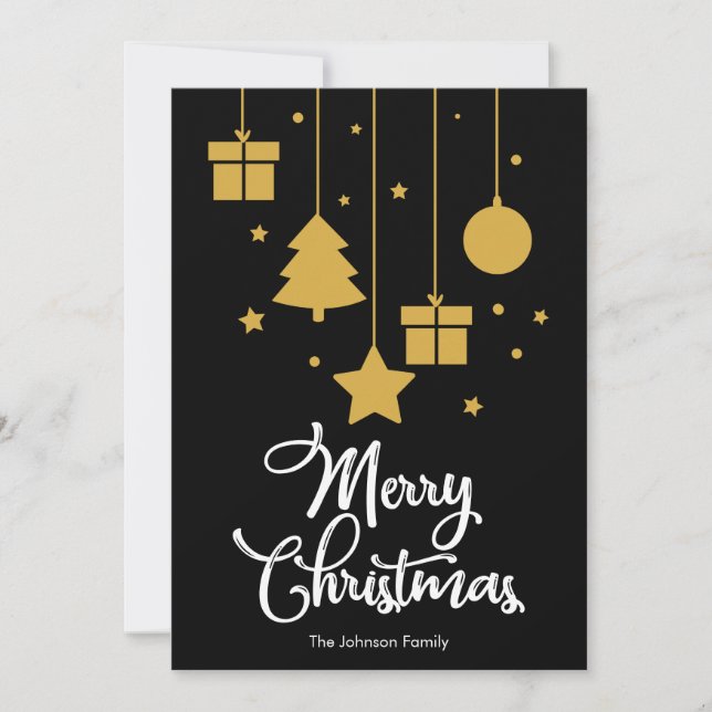 Cartão De Festividades Feliz Natal Com Presentes Pretos (Frente)