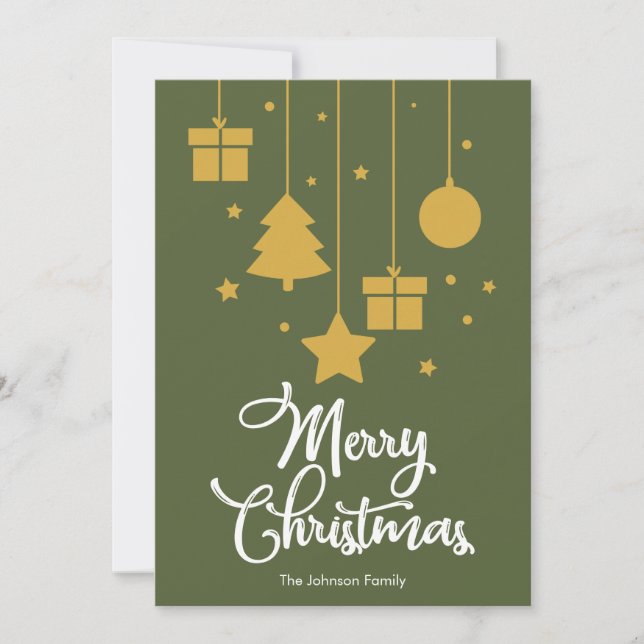 Cartão De Festividades Feliz Natal Com Presentes Verde Azeite Escuro (Frente)