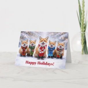 Cartão De Festividades Feliz Natal com Raposas Felizes na Neve