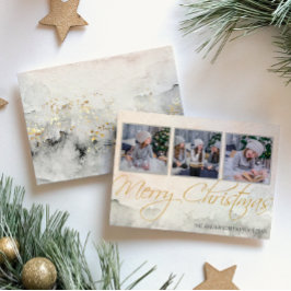 Cartão De Festividades Feliz Natal com Três Fotos em Aquarela Rústica