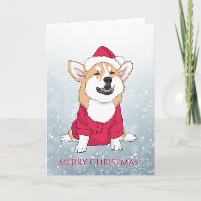 Cartão De Festividades Feliz Natal Corgi (Frente)