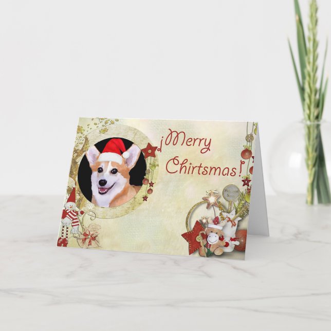 Cartão De Festividades Feliz Natal Corgi com Papai Noel (Frente)