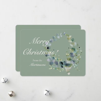 Cartão De Festividades Feliz Natal Coroa Fresca de Eucalipto Verde