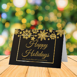 Cartão De Festividades Feliz Natal Corporativo Chic Preto Dourado Floco d